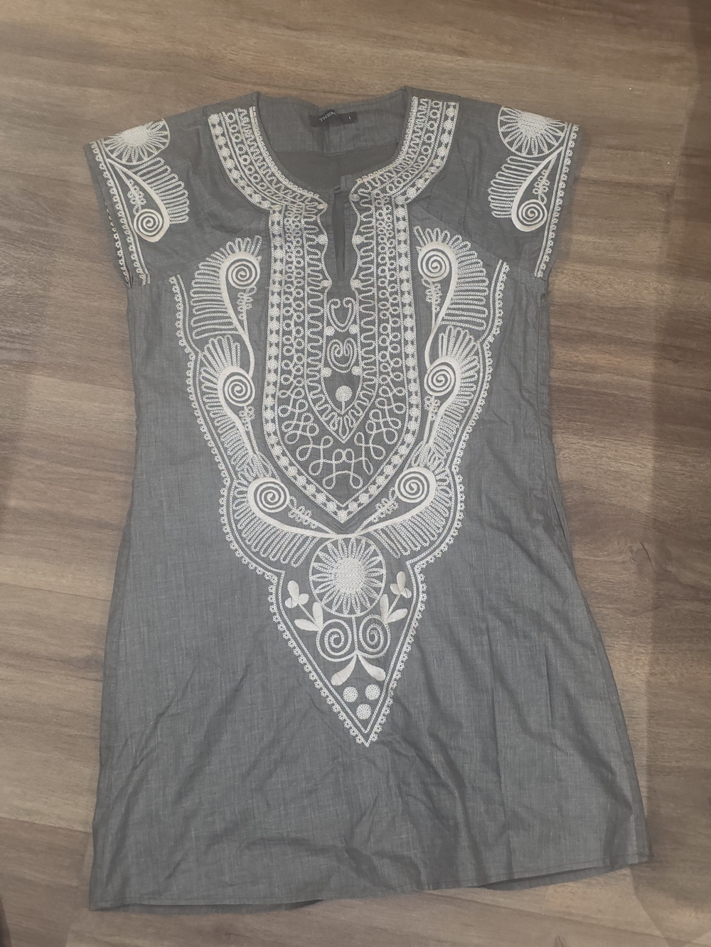 Theme - Gray Embroidered Tunic Top with White Detail - Women